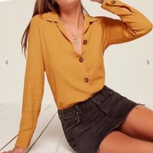 Reformation Jade Mustard Yellow Blouse Top Medium